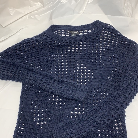 WOMEN’S Willi Smith Navy Blue Open Knit Sweater Size Small - Picture 1 of 5